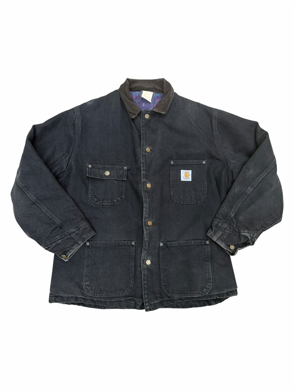 Vintage Carhartt CB1065 Double Black Denim Southwest Chore Jacket Aztec Lining